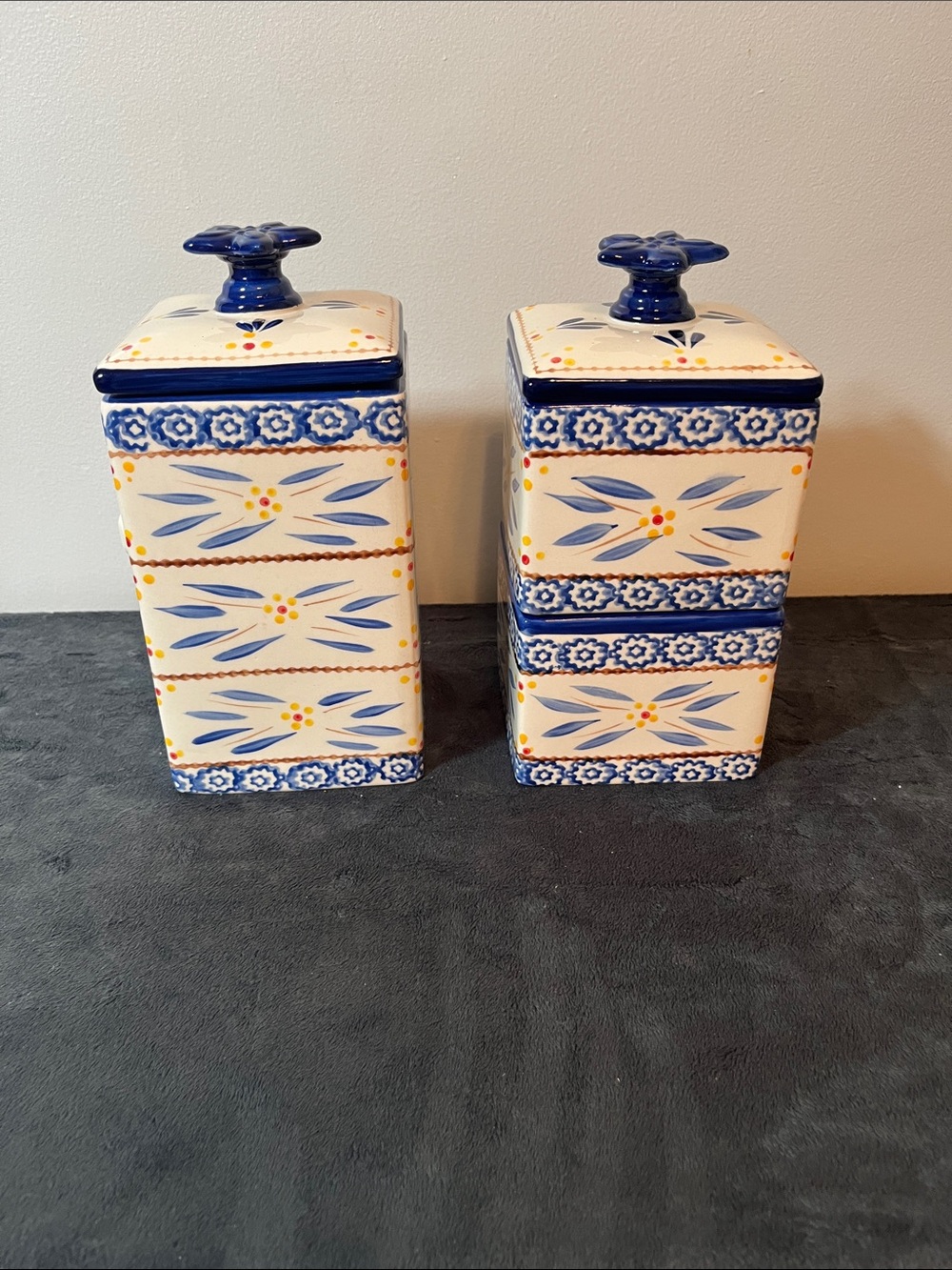 TEMP-TATIONS OLD WORLD STACKABLE CANISTERS KITCHEN CERAMIC BLUE cookware